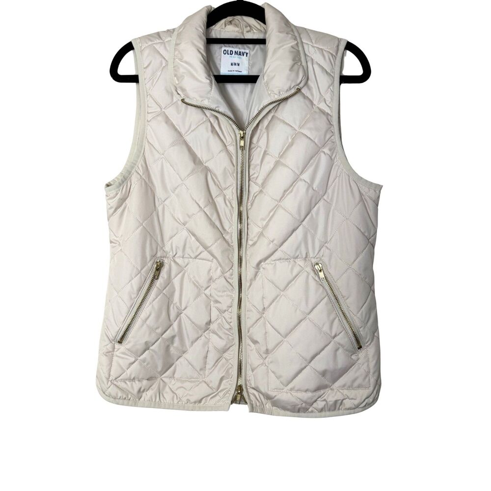 Old Navy Quilted Cream Color Puffer Vest Women's Size Medium